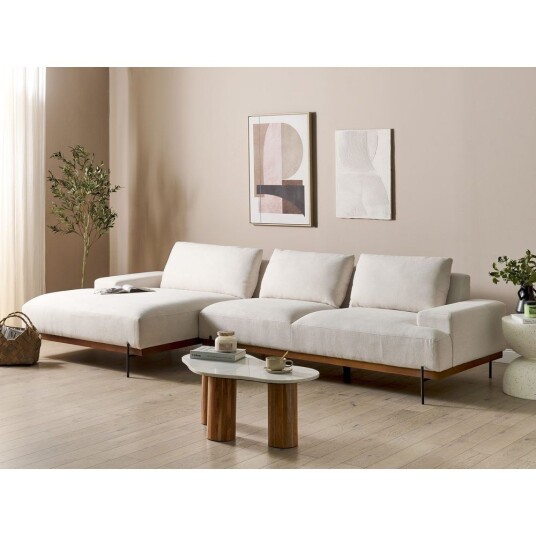 Hjørnesofa Mariferd Beige svart mørkt tre/høyrevendt