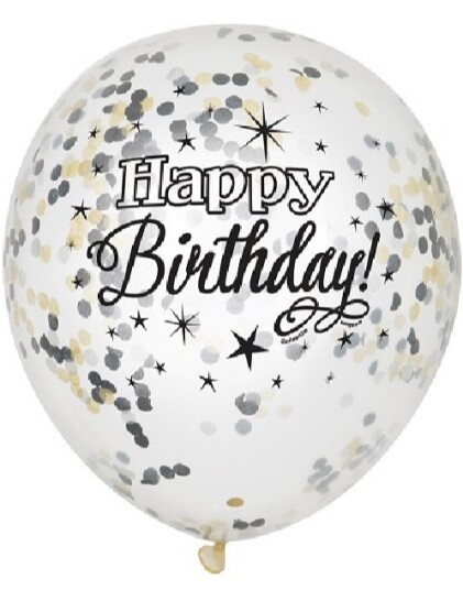 6 stk 30 cm Happy Birthday Svarte Konfettiballonger