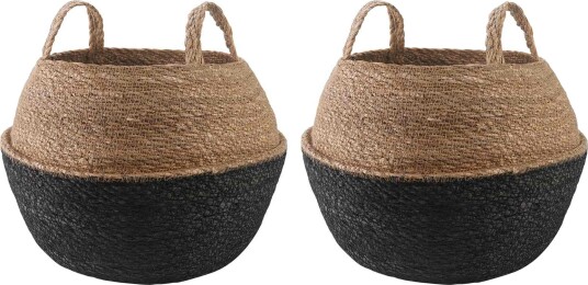 vidaXL Blomsterkrukke med håndtak 2 pcs Svart Ø 45 x 36 cm