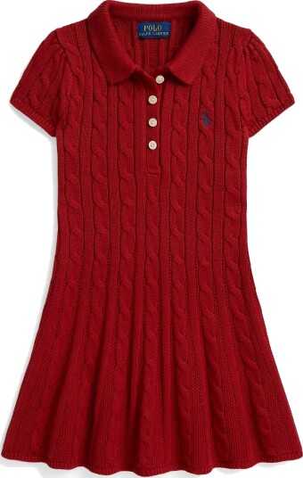 Ralph Lauren Kids Cable Knit Cotton Polo Sweater Dress Red 94 100