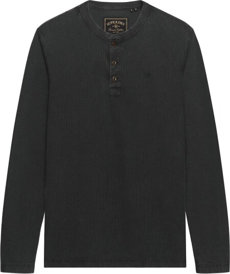 Superdry Waffle Long Sleeve Henley Top WASHED BLACK M