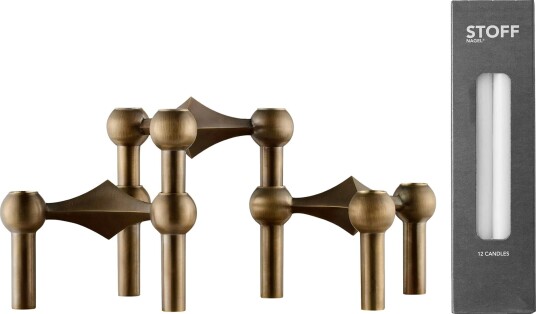 Nagel Lysestake 3-pk + 12 Stearinlys, Bronze Brass