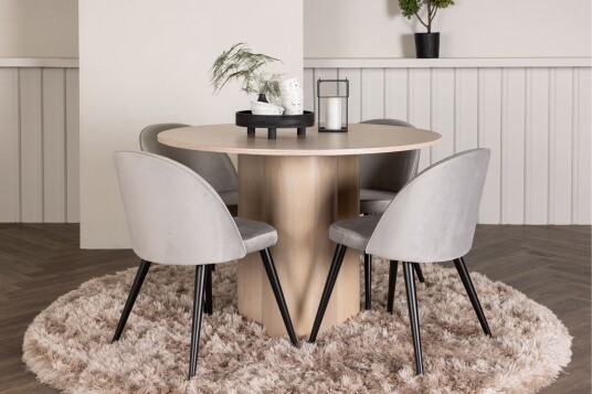Venture Home Olivia Spisegruppe 110 cm Rund med 4 Velvet Stoler Whitewash