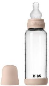 BIBS Glass Baby Bottle Round Silicone 240 ml. Medium Flow Blush   1 stk.