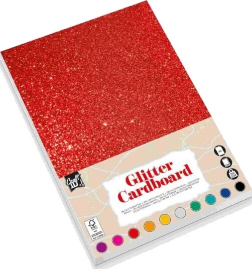 Glitter kartong A4 pakke med 10 ark i forskjellige farger