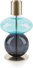 Holmegaard Bubble lysestake 14 cm Blå/Smoke i Glass med Messingbase