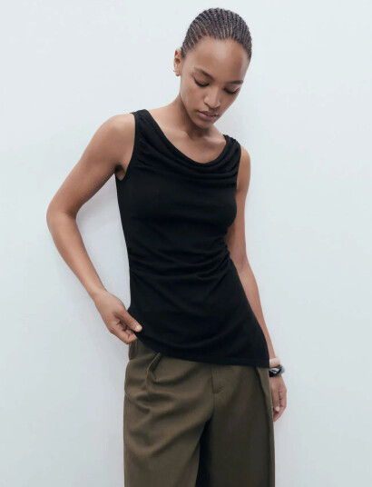Mango Draped Knitted Top - Black - XS