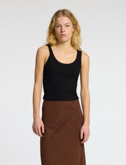 Selected Slfanna U Neck Tank Top Noos Black M