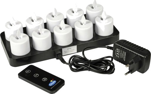 Duni Moving Flame oppladdningsbare LED lys med holder og hvitt lys   10 stk