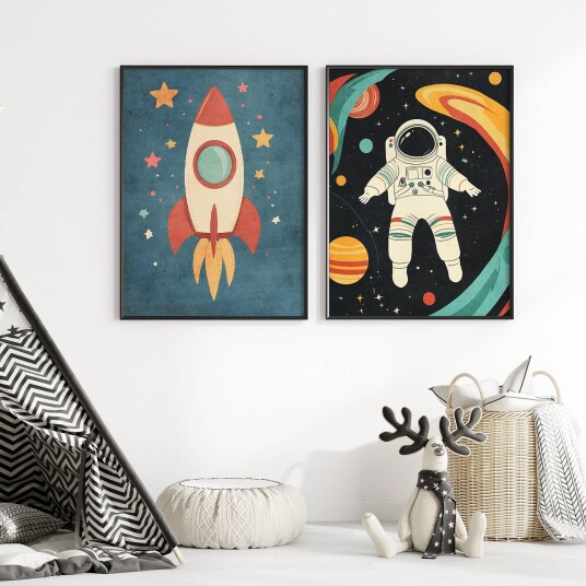 Plakat Raket og Astronaut / Sett med 2