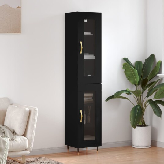 vidaXL Highboard svart 34,5x34x180 cm konstruert tre 8720845488321