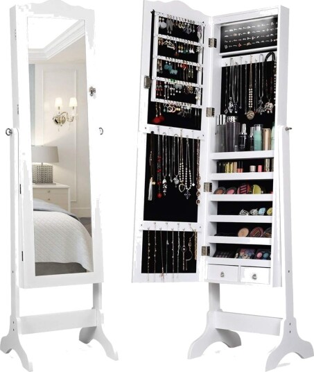 Smykkeskap smykkeopplegg med full lengde speildør 41,5 x 37 x 160 cm hvit