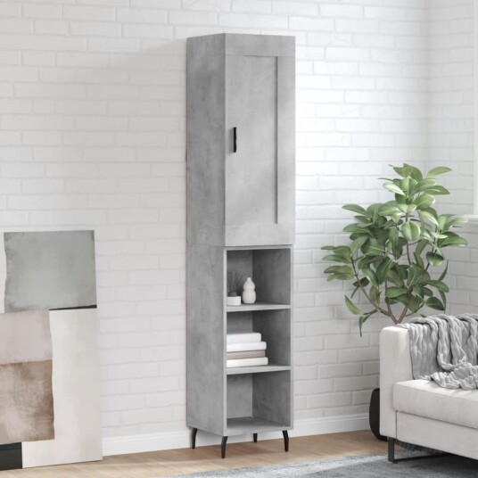 vidaXL Highboard betonggrå 34,5x34x180 cm konstruert tre 8720845497637