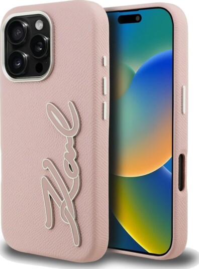 Karl Lagerfeld Mobildeksel til iPhone 16 Pro med Grained Signaturlogo - Rosa