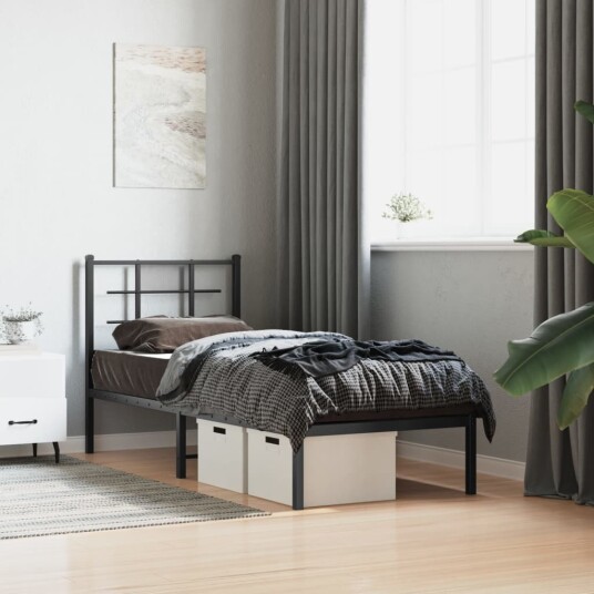  Sengeramme i metall med hodegavl svart 75x190 cm 8721012303508