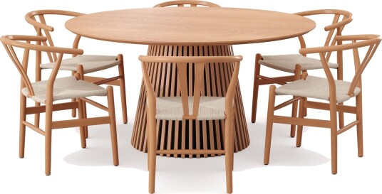 Peyra spisegruppe rund 150 cm eik med 6 Dastoori spisestoler Eik