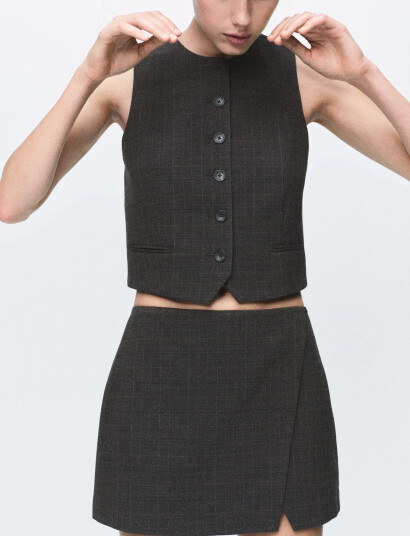 Mango Check Wrap Skirt Grey 38 Mango Check Wrap Skirt Grey 38