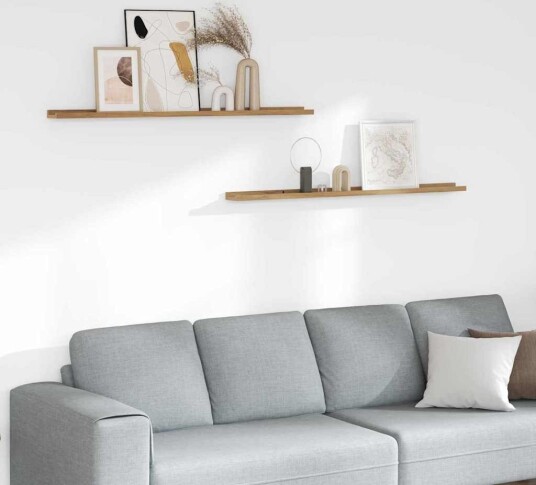 Vegghylle med hylle 2 pcs Brun 115 x 9 x 3 cm Konstruert tre Vegghylle med hylle 2 pcs Brun 115 x 9 x 3 cm Konstruert tre