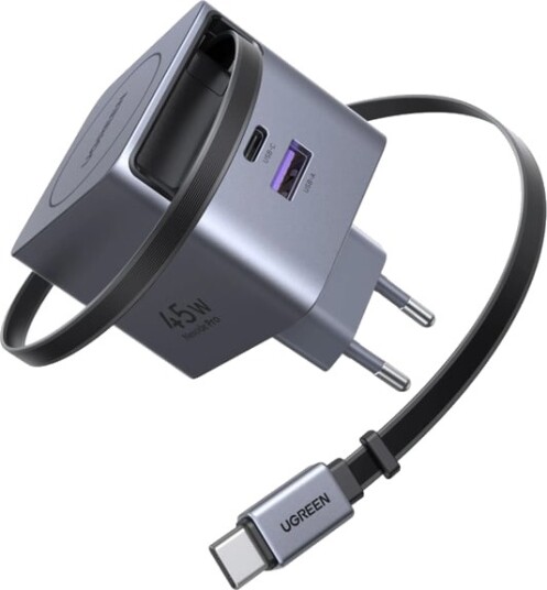 Ugreen Nexode 45 W Kompakt GaN Hurtiglader med Uttrekkbar USB-C Kabel Ugreen Nexode 45 W Kompakt GaN Hurtiglader med Uttrekkbar USB-C Kabel