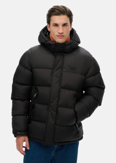 HOODED TECH PADDED JKT Black L  Vinterjakker