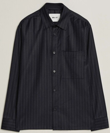 NN07 Freddy Wool Pinstriped Overshirt Navy