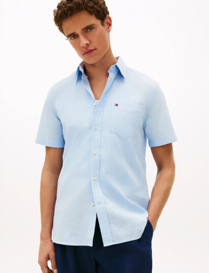 Tommy Hilfiger Seersucker Solid Ss Rf  Shirt Blue XL