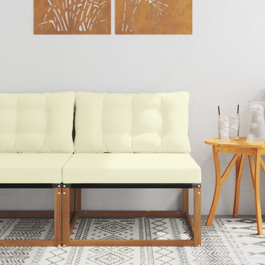 vidaXL Ute Midt Sofa Massiv akasietre og Textilene Naturlig
