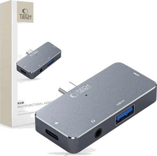 Tech Protect HUB V6 USB C Hub 4in1 HDMI PD100W grå 