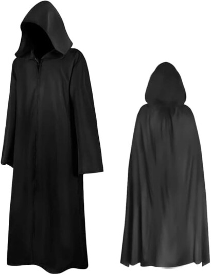 Halloween Lang Svart Kappe med Hette Unisex