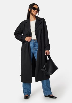 BUBBLEROOM Belted Midi Trenchcoat Black 46 BUBBLEROOM Belted Midi Trenchcoat Black 46