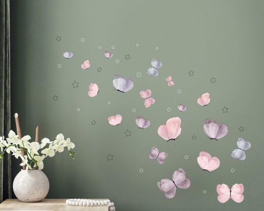 Veggklistremerke Rosa Mauve og blå sommerfugler Veggklistremerke Rosa Mauve og blå sommerfugler