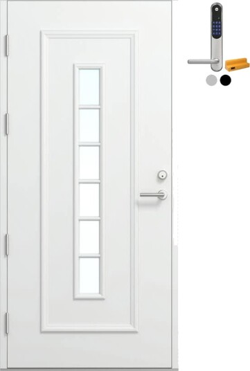 Ytterdør Bygg1 Fjord 11 Klarglass Hvit med Yale Doorman Classic Home