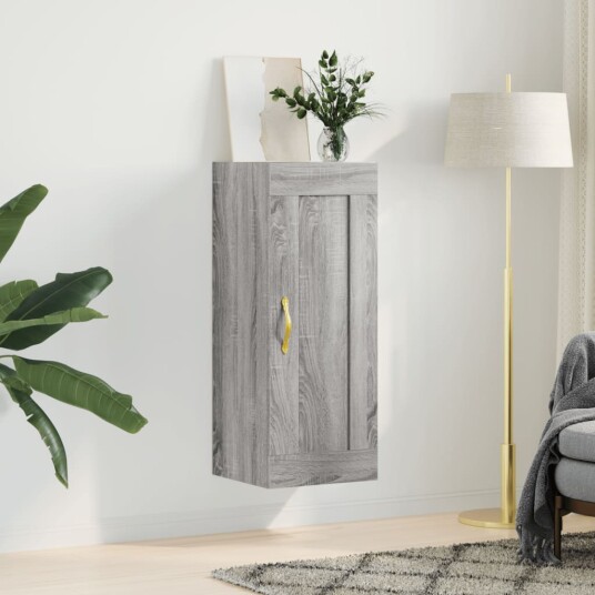 Veggmontert skap grå sonoma 34,5x34x90 cm konstruert tre 8721012116092