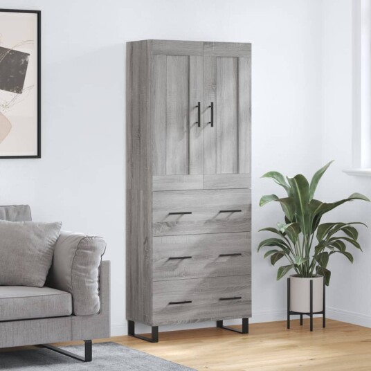 vidaXL Highboard grå sonoma 69,5x34x180 cm konstruert tre 8720845491970