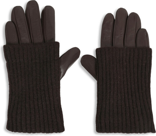 DAY ET Day Leather Knit Gloves Brown 6.5