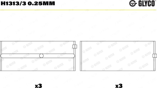 Veivaksellager GLYCO H1313/3 0.25mm