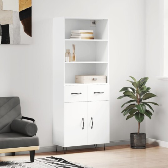 Highboard hvit 69,5x34x180 cm konstruert tre Highboard hvit 69,5x34x180 cm konstruert tre