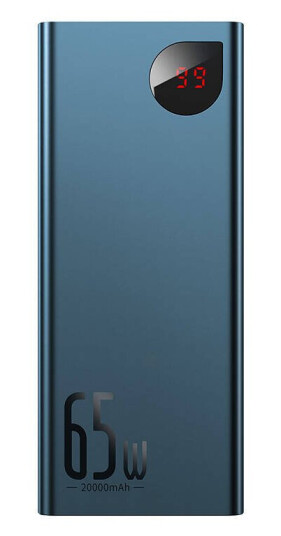 Baseus Adaman - Strømbank - 20000 mAh - 65 watt - 3 A - PD, QC 3.0, SCP - 3 utgangskontakter (2 x USB, USB-C) - på kabel: USB-C - blå