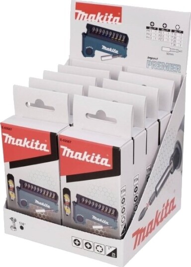 Makita E-03567-10 Impact Premier Bitssett (11 Deler) Torsjonsbitskomplett (10 Deler I Etui) (Ph1, Ph2, Ph3, Pz1, Pz2, Pz3, T15, T20, T25, T30) + Magnetisk Holder 50 Mm