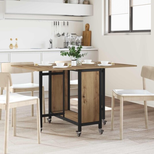 vidaXL Sammenleggbart spisebord med hjul 130 x 80 x 76,5 cm stål PB vidaXL Sammenleggbart spisebord med hjul 130 x 80 x 76,5 cm stål PB