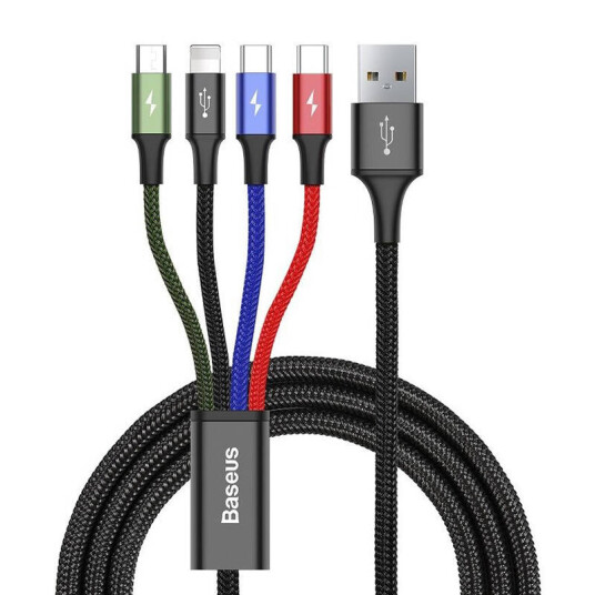 Baseus Rapid 4-i-1 USB Kabel 1,2m Sort med Lightning, Micro USB og 2x USB-C Baseus Rapid 4-i-1 USB Kabel 1,2m Sort med Lightning, Micro USB og 2x USB-C