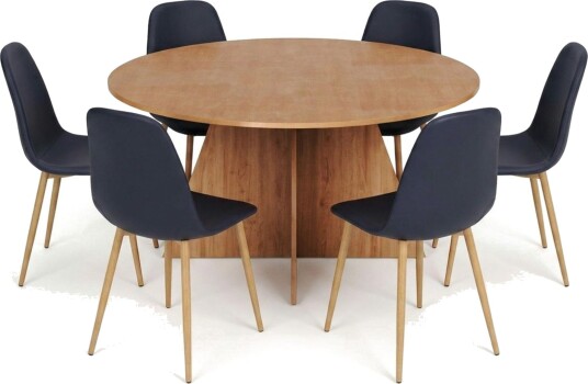 Vera spisegruppe rund 150 cm eik med 6 Nibe spisestoler Eik