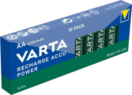 VARTA Recharge Accu Power AA-batteri 2100 mAh, 10-pakning VARTA Recharge Accu Power AA-batteri 2100 mAh, 10-pakning