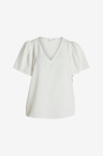 Vila - Topp viMathilde S/S V-neck Flounce Top - Hvit