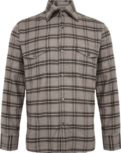 Oscar Jacobson Straight Fit Spread Flannel Check Beige S