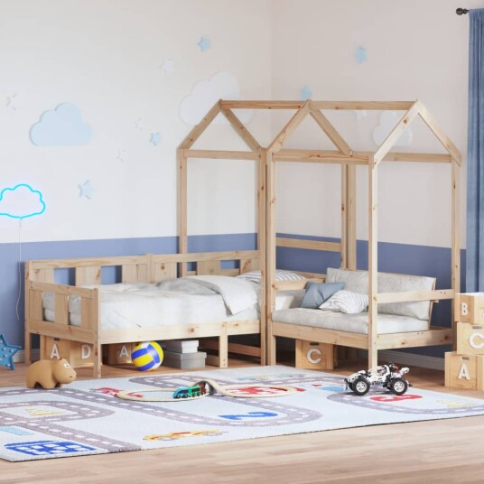 Sett med dagseng og benk med tak 90x200 cm heltre furu