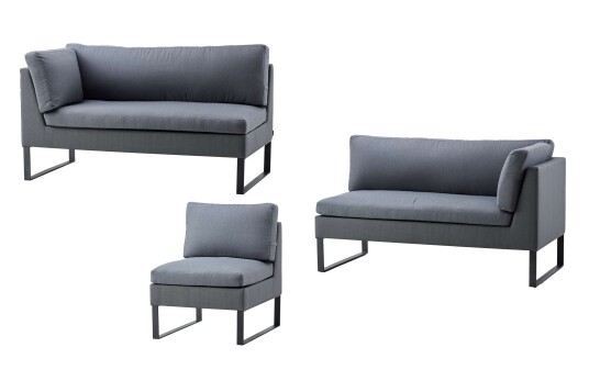 Cane-line Flex sofagruppe 2st 2-sitsavslut & mittdel Grå med grå pute