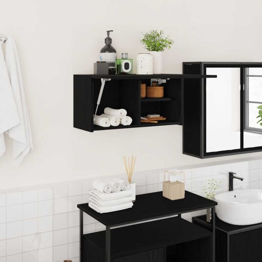 Veggskap til baderom svart 60x25x30 cm konstruert tre Veggskap til baderom svart 60x25x30 cm konstruert tre