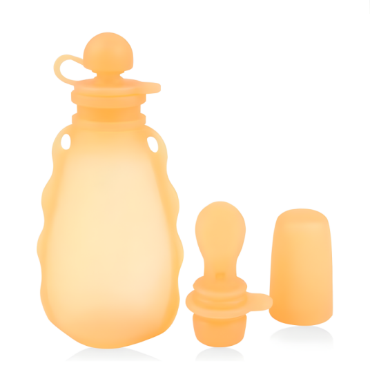 Snoggen Klemmepose I Silikon M/ Skje 180ml Oransje
