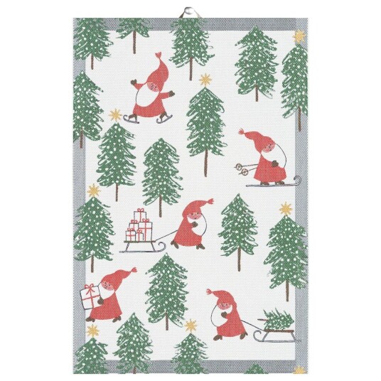 Ekelund Linneväveri Tomtesprång kjøkkenhåndkle 40x60 cm Hvit-grønn-rød